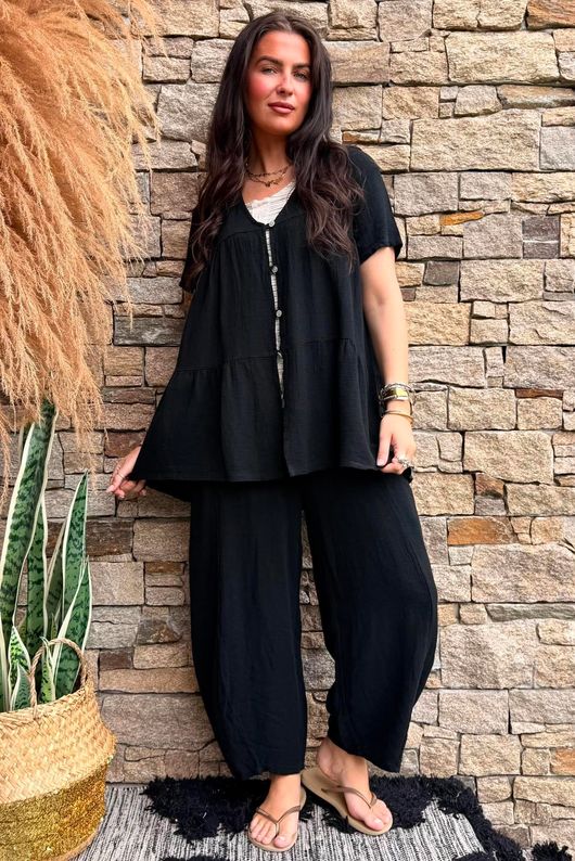 Lina Linen Blend Smock Over Shirt Black